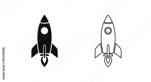 Black Rocket Launch Icon Vector Set