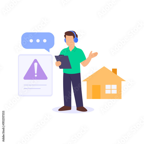 Tenant Complaint Handling, Resolving rental issues and maintenance concerns, Flat vector character illustration