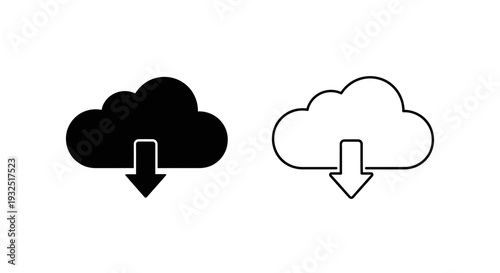 Set of 2 Cloud Download Icons Vector