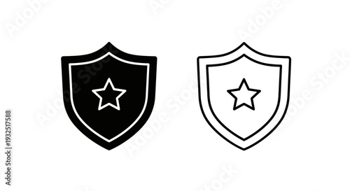 Set of 2 black and white shield with star icons vector