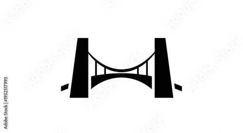 Minimalist Black Suspension Bridge Icon on White Background.