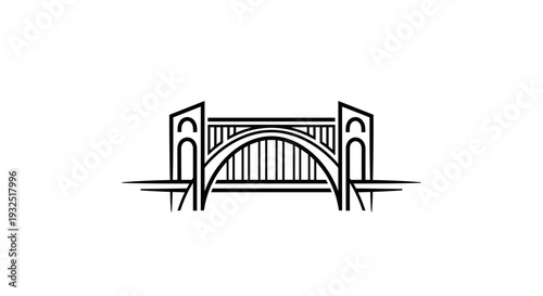 Minimalist Line Art Drawing of a Sturdy Arch Bridge Structure.