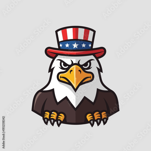 Patriotic Eagle Wearing Uncle Sam Hat, American Symbol of Freedom and Independence
