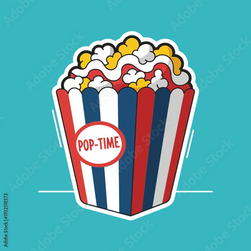 Popcorn Box with POP-TIME Label, Cinema Snack, Movie Night Treat