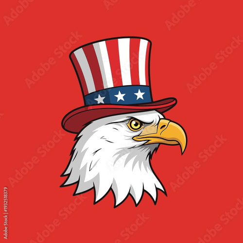 Patriotic Eagle Wearing Uncle Sam Hat, American Symbol of Freedom and Independence