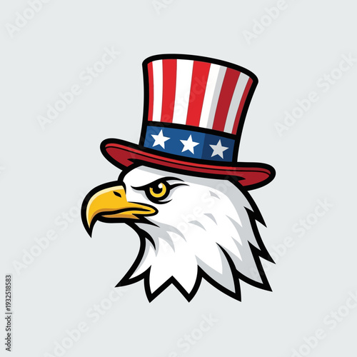 Patriotic Eagle Wearing Uncle Sam Hat - American Symbol of Freedom and Independence