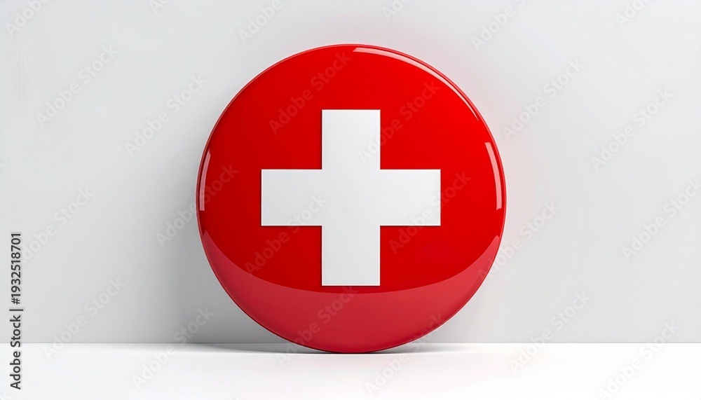 Fototapeta premium Red and White Medical Cross Symbol for Health and Wellness in a Clean Presentation Ideal for Lifestyle.