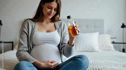 Expecting Mother Enjoying Herbal Tea in Cozy Bedroom Setting