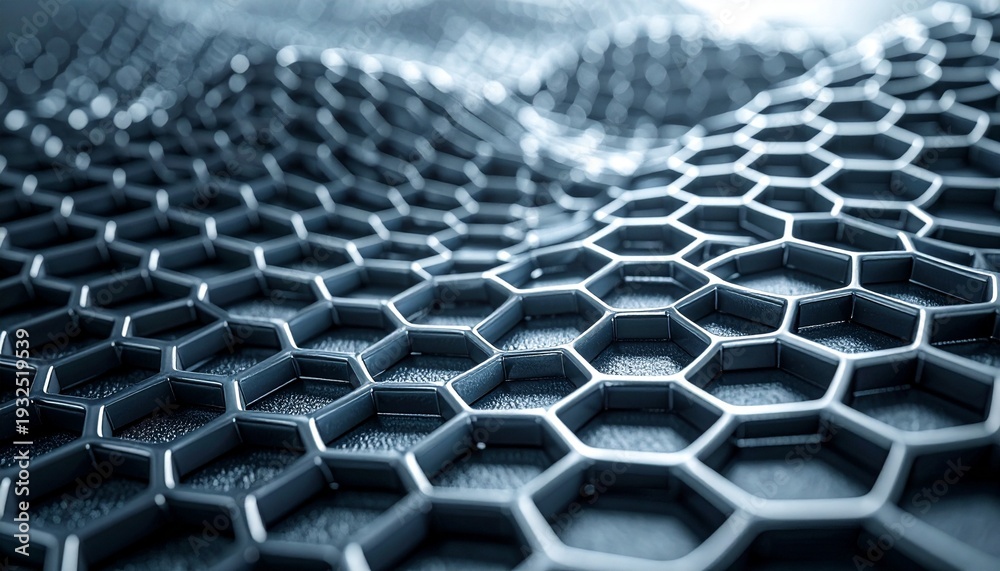 Fototapeta premium Abstract Honeycomb Structure in Silver Tones Futuristic Design Connected Network Surface Pattern.