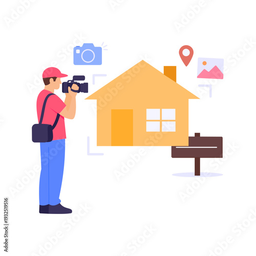 Photographing Rental Property, Capturing high quality images for listing, Flat vector character illustration