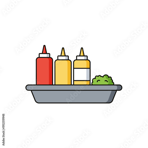 Condiment Tray with Ketchup, Mustard, and Relish