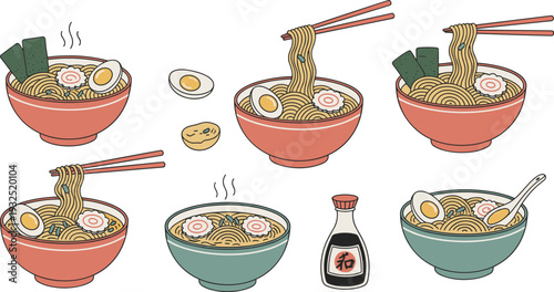 Ramen noodle preparation with chopsticks and soy sauce