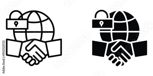 Public private partnership multiple icon set of two styles featuring line and glyph vector illustration, collaboration concept, government and business cooperation symbols