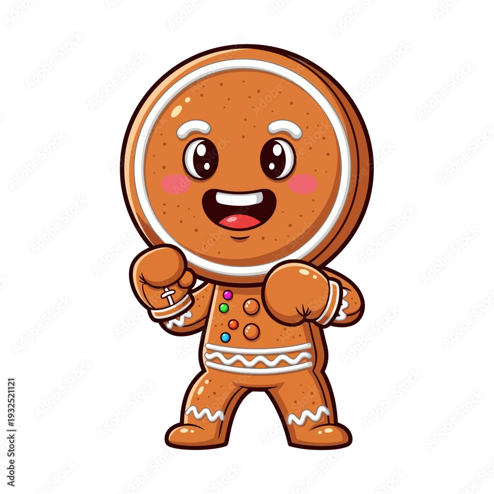 Fototapeta premium Cute Gingerbread Man Boxer Character with Boxing Gloves, Ready to Fight, Christmas Holiday Concept