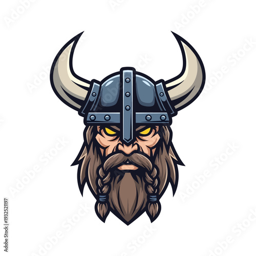Fierce Viking Warrior Portrait with Horned Helmet and Braided Beard
