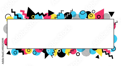 Blank White Rectangular Banner with Shapes.