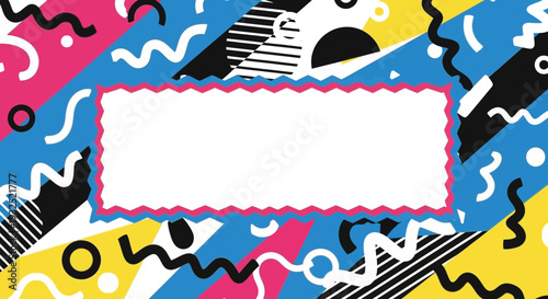 White Rectangular Label on Memphis Background.