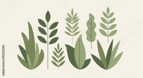 Collection of Greenery and Leafy Plants Illustration.