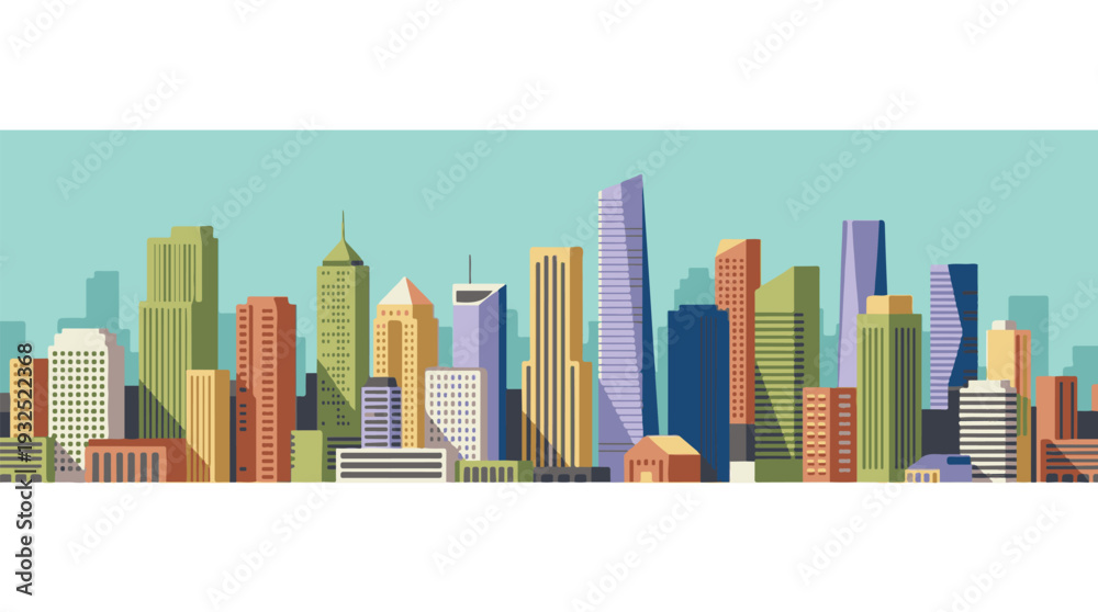 Obraz premium Modern Cityscape Illustration with Colorful Skyscrapers and Urban Skyline