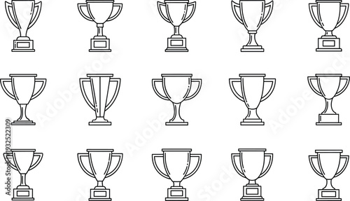 Trophy cup line icons set, winner award achievement symbols collection, championship prize outline vector illustration