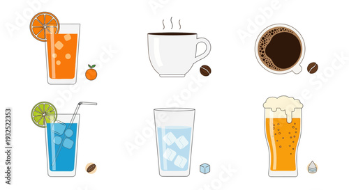 Collection of Refreshing Beverages and Hot Coffee Drinks.