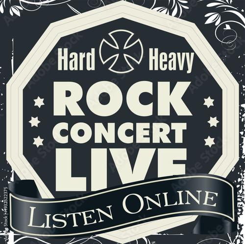 A black and white image of a rock concert live logo