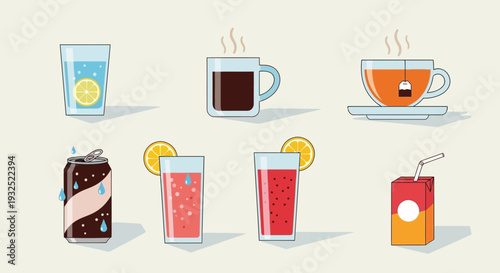 Collection of Refreshing Beverages and Hot Drinks.