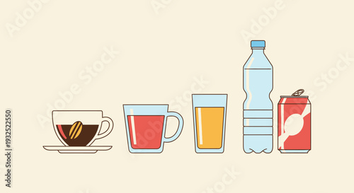 Collection of Various Beverages in Different Containers.