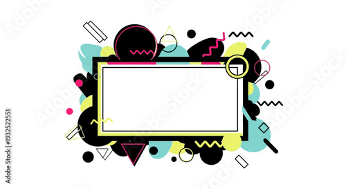 Colorful Geometric Shapes Around White Rectangle.