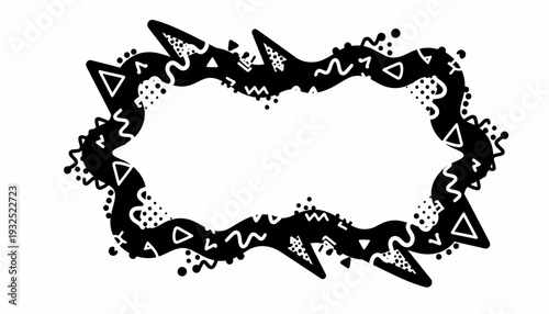 Black Grunge Frame with Geometric Shapes.