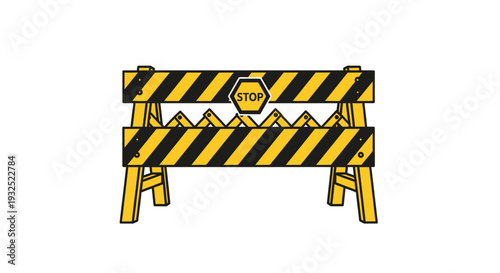Construction Barrier with Stop Sign and Warning Lights.