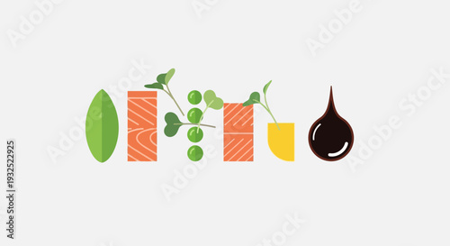 Creative Arrangement of Food Ingredients Forming a Design.