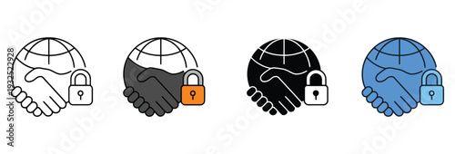 Public private partnership icon collection in multiple styles illustrating joint venture concepts, cross-sector collaboration, strategic alliance symbols