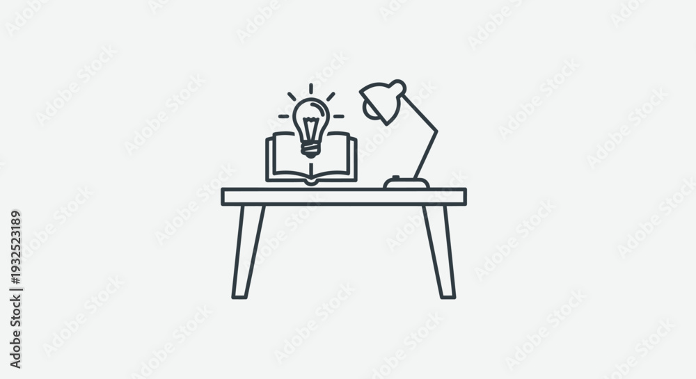 Fototapeta premium Desk with Open Book and Glowing Light Bulb Symbolizing Idea.