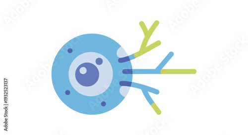 Cute blue cartoon eye creature with green and blue branches.