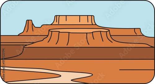 Desert landscape with mesas and a winding river.