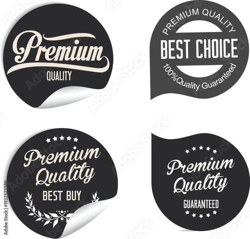 Four black and white premium quality stickers