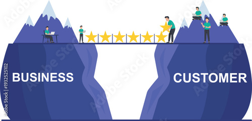 Business Team Building a Bridge to Connect with Customers Concept Illustration