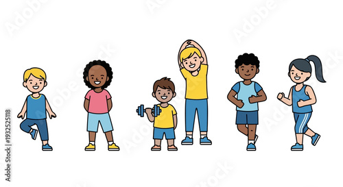 Diverse group of children engaged in various physical activities and sports.