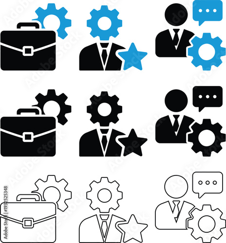 Professional Business Management and Corporate Skills Development Vector Icon Set