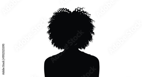 A striking black silhouette showcases a person with a full textured afro hairstyle against a stark white background silhouette