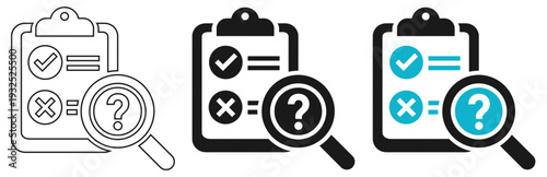 Survey Audit Clipboard with Magnifying Glass and Question Mark Vector Icon for Evaluation