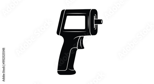 A stark black silhouette depicts a handheld infrared thermometer commonly used for non contact temperature readings silhouette high quality professional