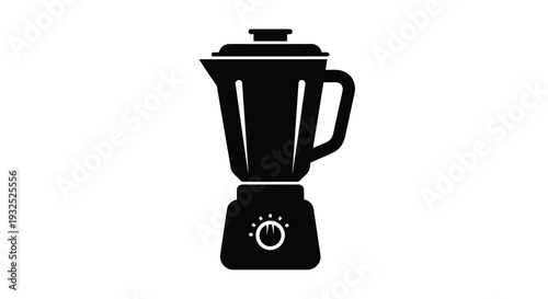 A stark black silhouette of a kitchen blender with a lid base and control panel silhouette high quality professional
