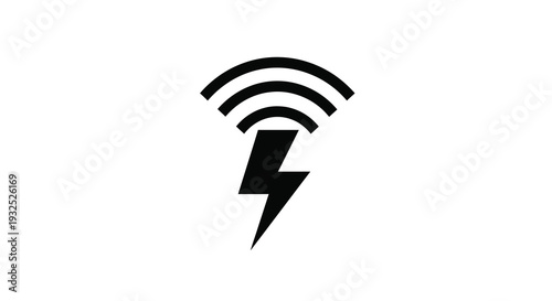 A striking black icon depicts a lightning bolt combined with wifi waves representing fast connectivity a powerful silhouette