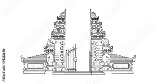 Ornate Balinese Gate Entrance Structure.