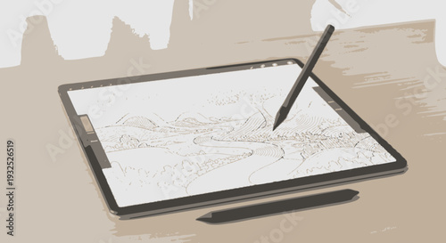 Stylus and tablet on desk surface.