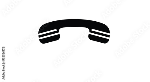 A stark black silhouette of a classic telephone handset rests against a plain white background evoking communication and simplicity