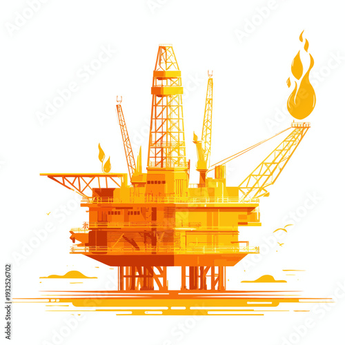 Orange Offshore Oil Gas Platform Illustration