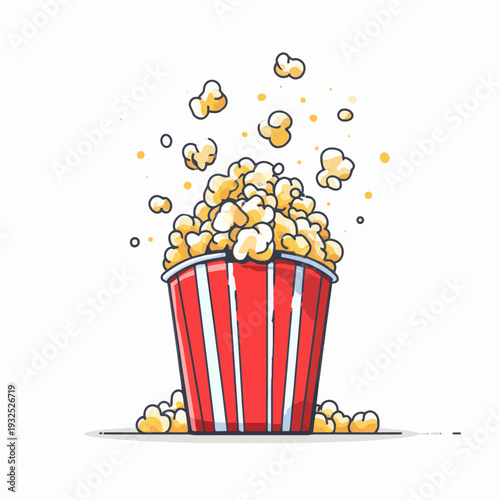 Overflowing Red Striped Popcorn Bucket Filled With Snacks